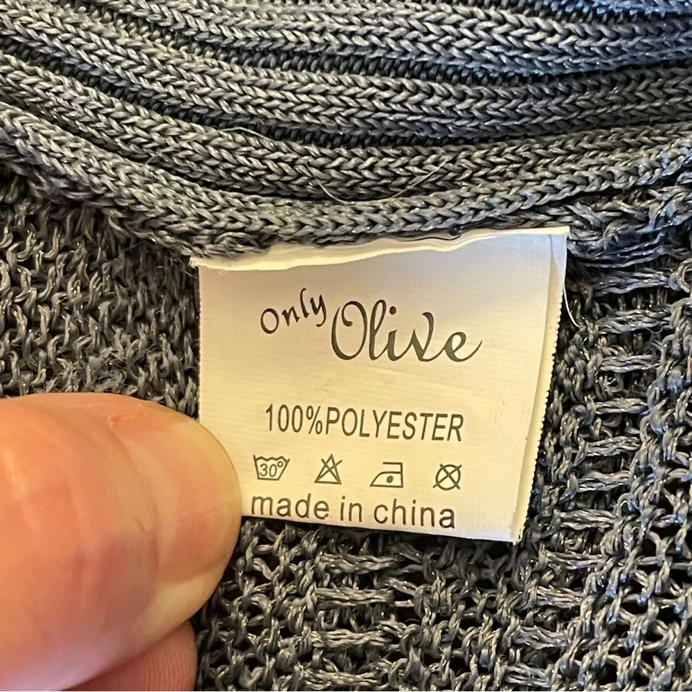 Only Olive Grey Open Front Shawl Collar Knit Lace Back Cardigan Sweater (S) - Picture 11 of 12